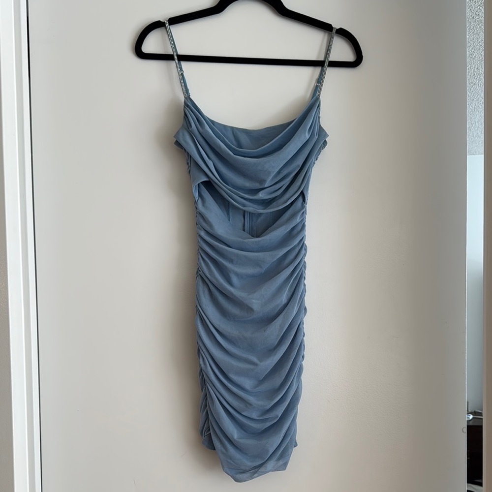 Oh Polly Blue Ruched Mini Dress